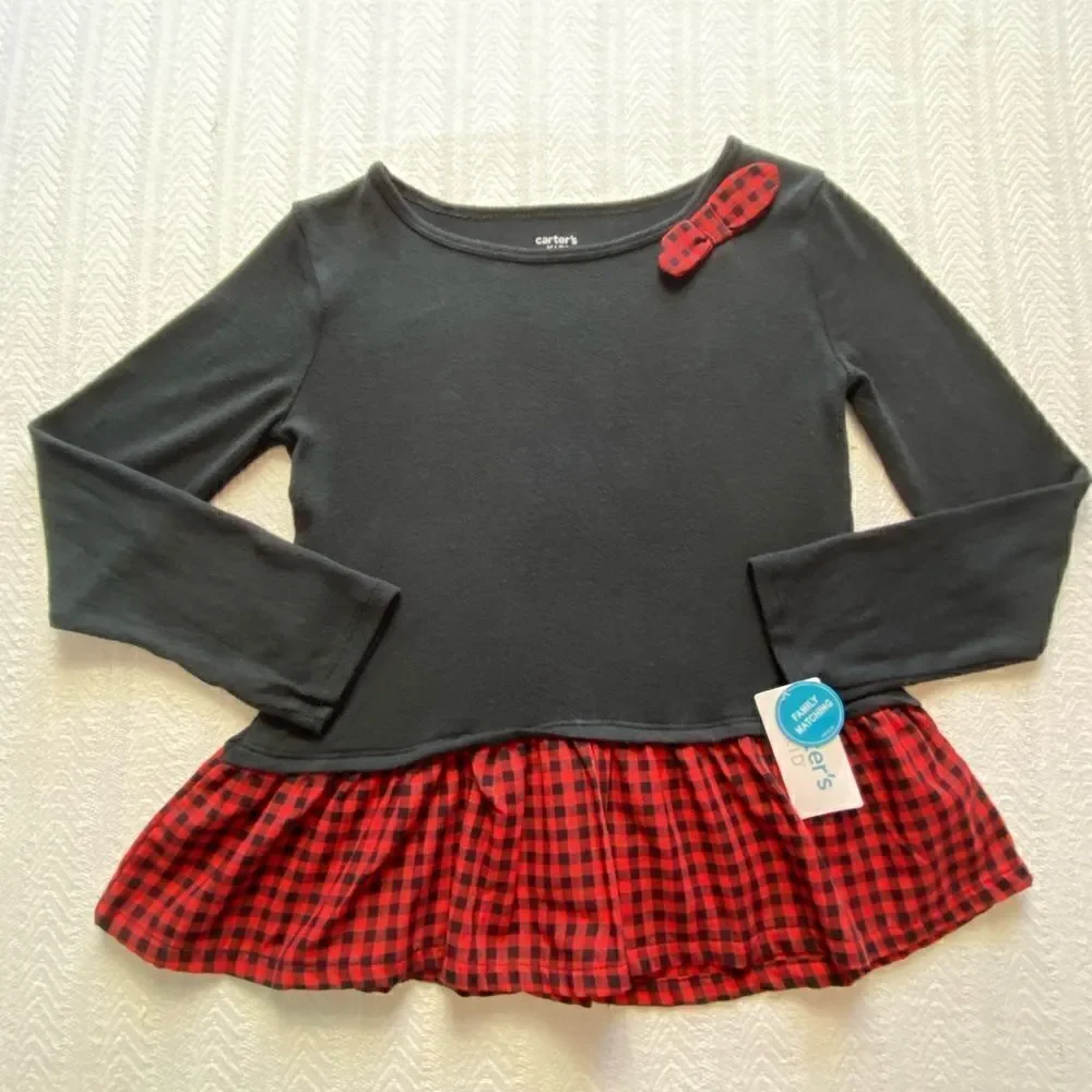 Carter’s Girls Plaid Peplum Jersey Top